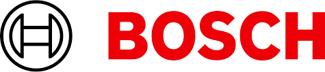 The image shows the Bosch logo, featuring the name "BOSCH" in bold red letters. To the left, there's a black circular emblem with mechanical elements inside, representing the brand's engineering focus.